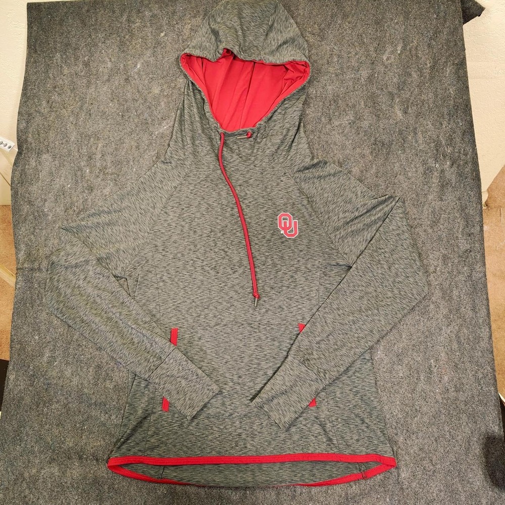 Fanatics Oklahoma Sooners Mens Grey Red Quarter Zip Hoodie Size M OU NCAA